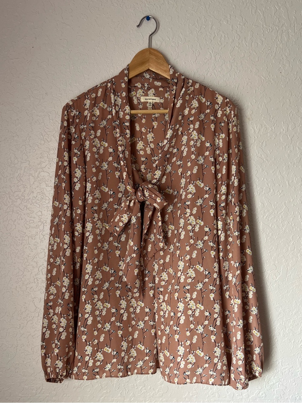 Max Studio Rust Floral Tie-Neck Blouse
